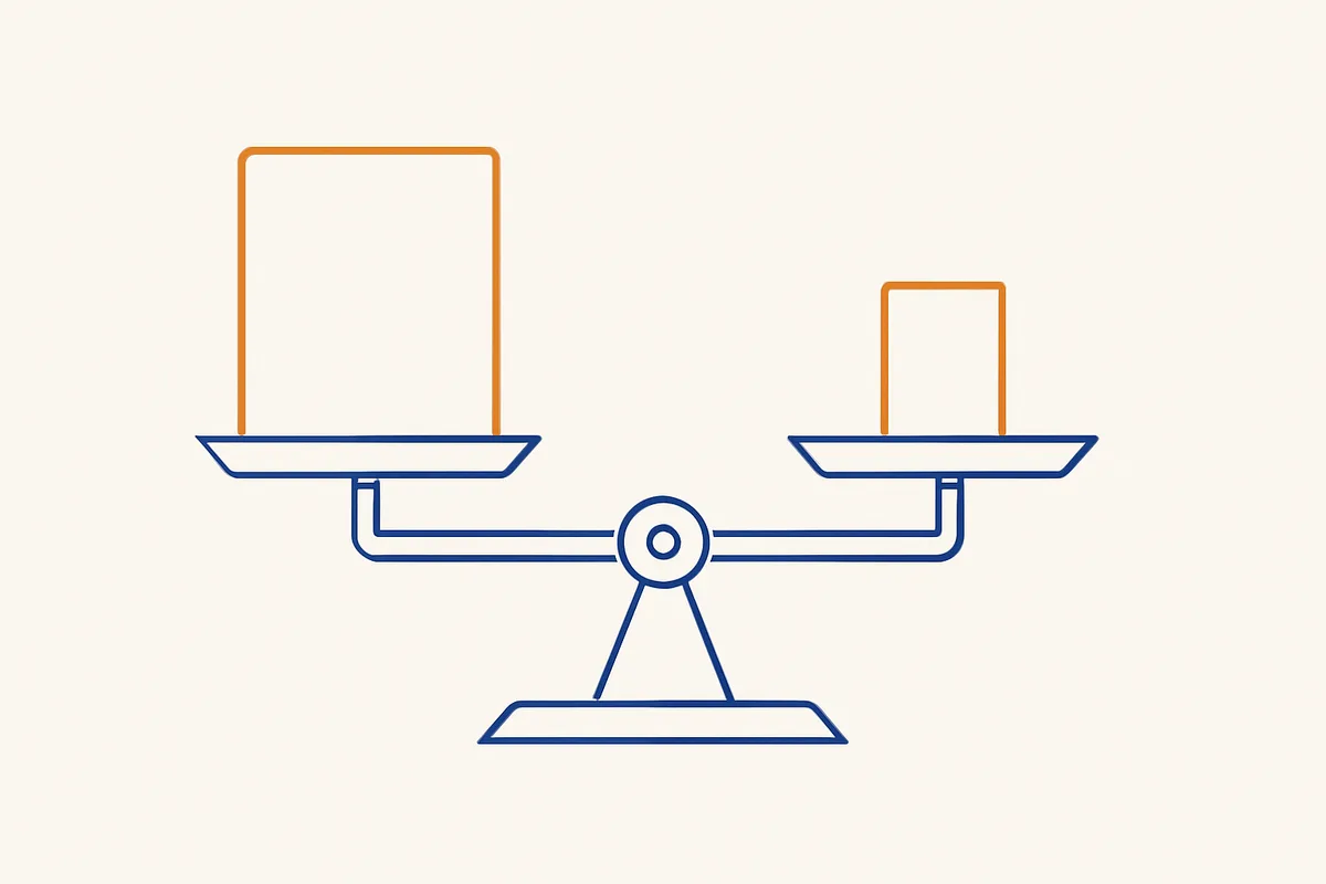 Illustration of two objects on a balance scale